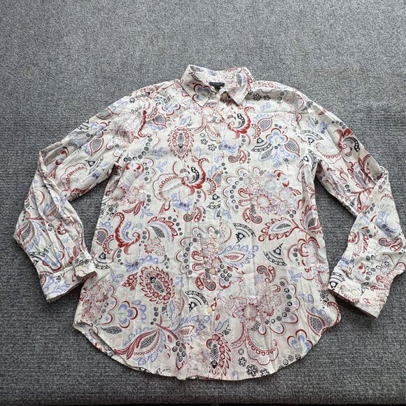 Ann Taylor Factory Top Womens M Paisley Button-Up Shirt Boho Fairy Business - Picture 1 of 13